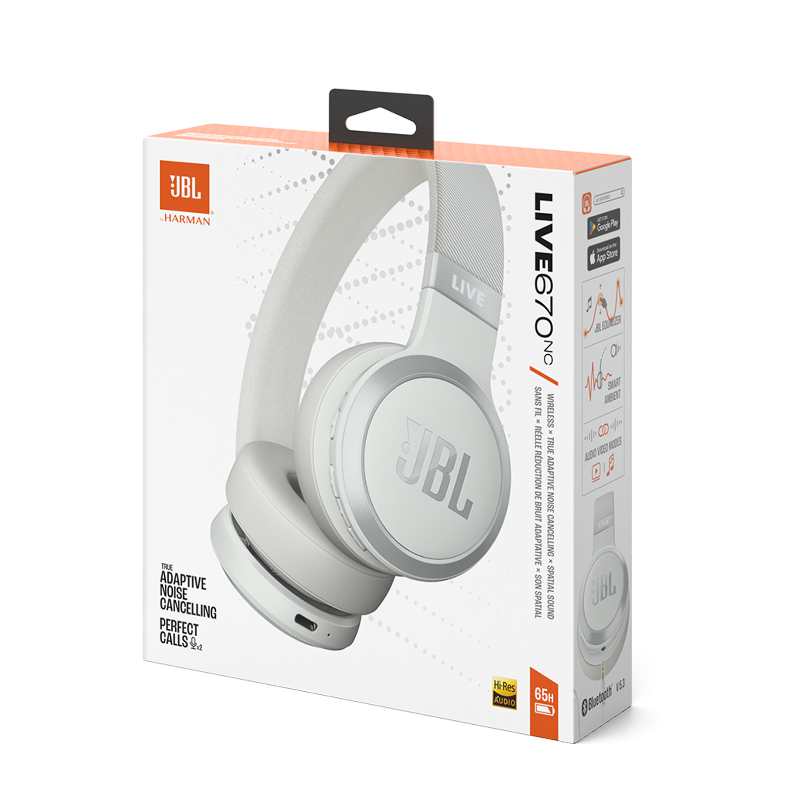 JBL Live 670NC Wireless On-Ear Headset - White JBL Live 670NC Wireless On-Ear Headset - White